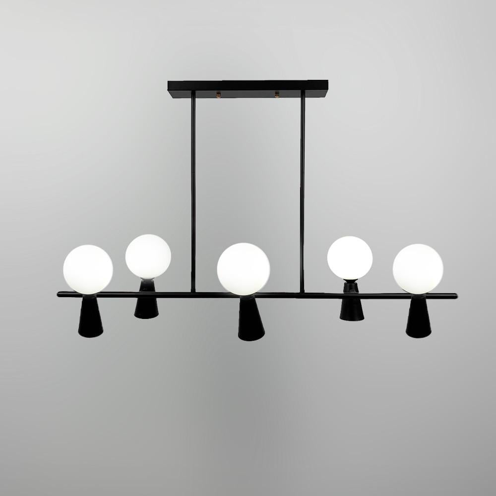 Люстра удлиненная ABELINA с 5 белыми плафонами на 2 источника света Черный (LF_YG 8006/5+5 BK+WT)
