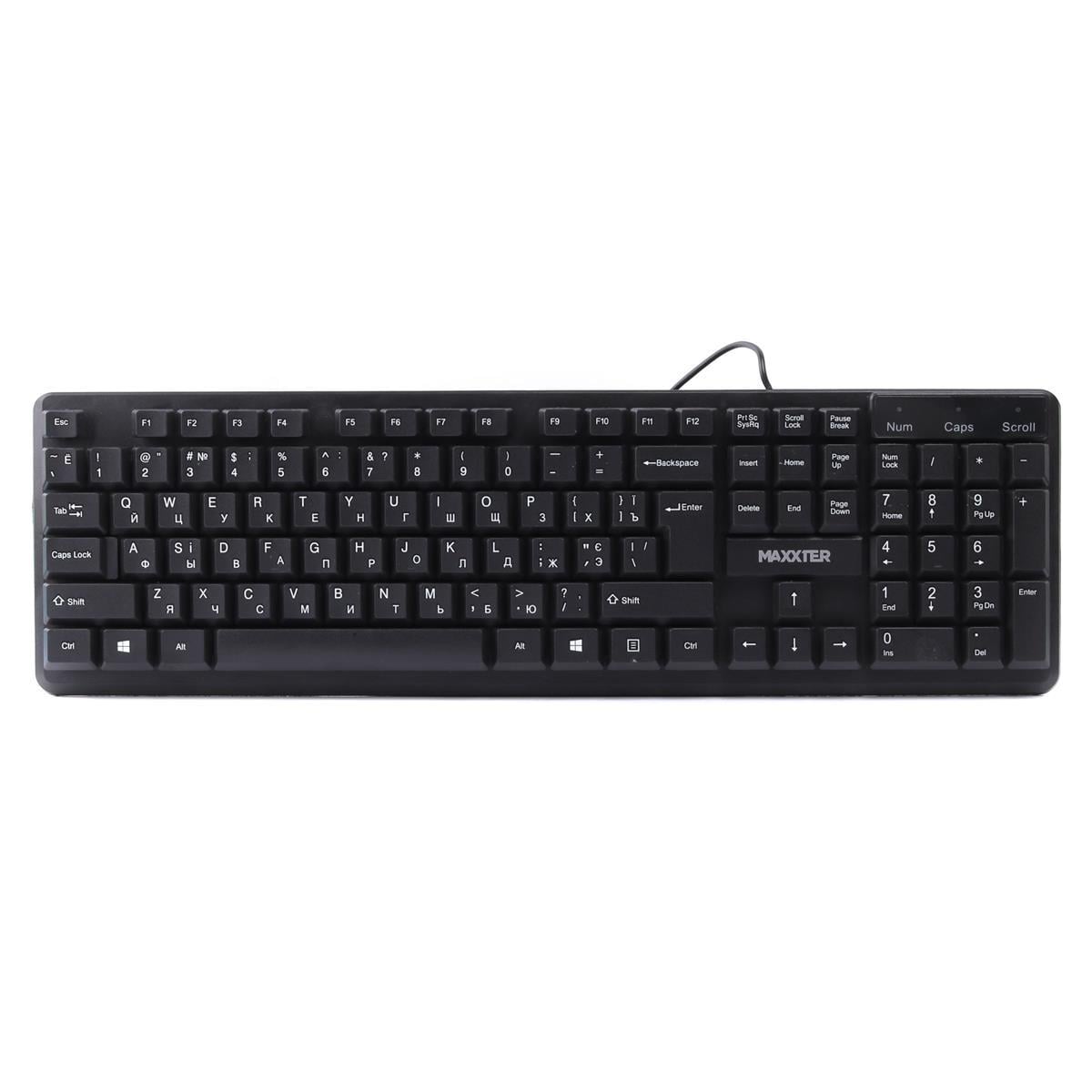 Клавиатура проводная Maxxter KBM-U01-RU USB-A 104 клавиши 1,8 м ENG/UKR/RU Black (36521977)