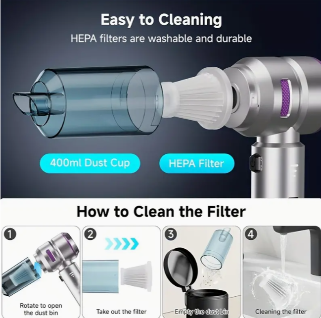 Автопилосос портативний 4в1 бездротовий акумуляторний 16000 Pa (1807) - фото 4