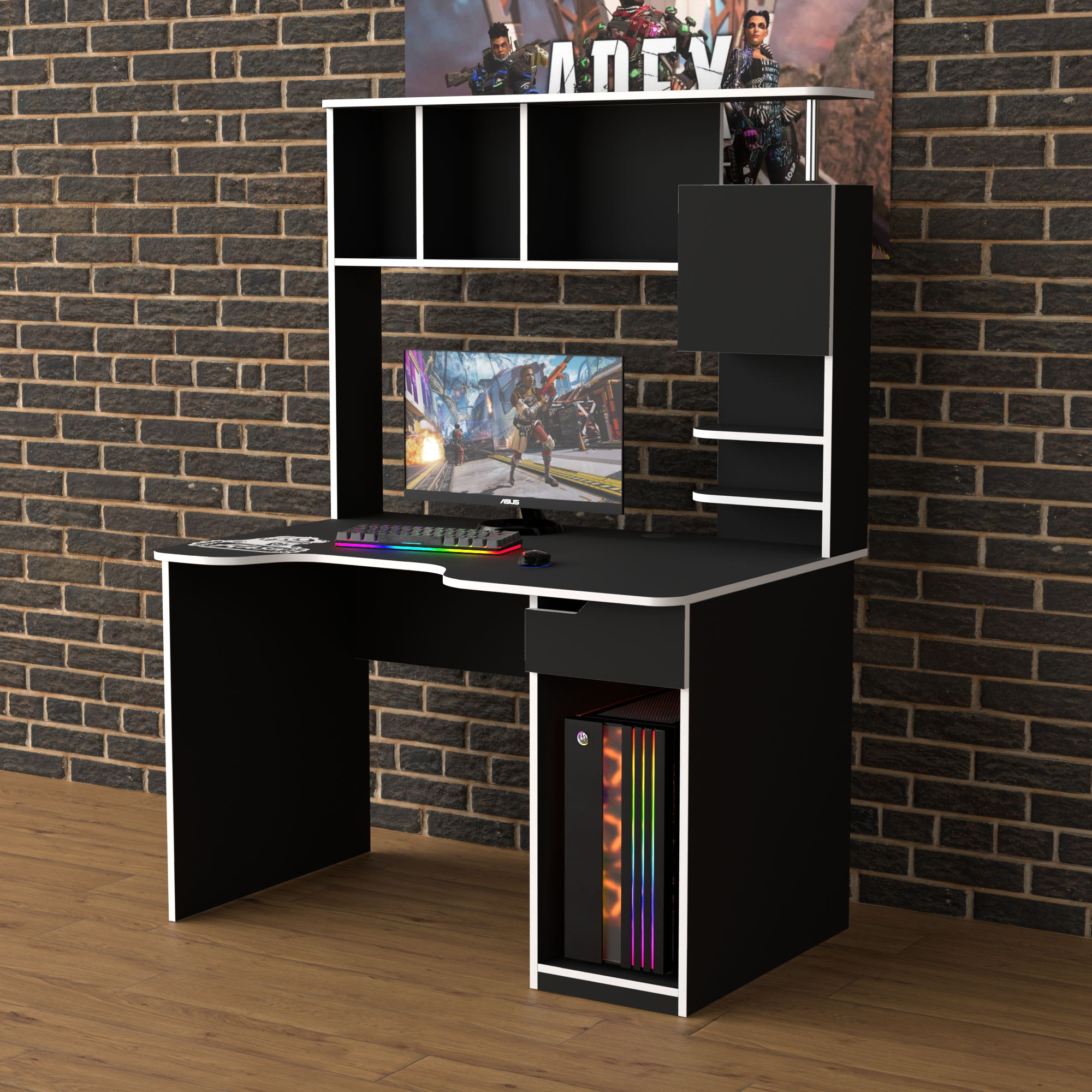 Стол геймерський ергономічний із надбудовою Zeus Rasin RS-12 з ЛДСП та металу Чорно-білий (RS-12) - фото 2 Стол геймерський ергономічний із надбудовою Zeus Rasin RS-12 з ЛДСП та металу Чорно-білий (RS-12) - фото 2