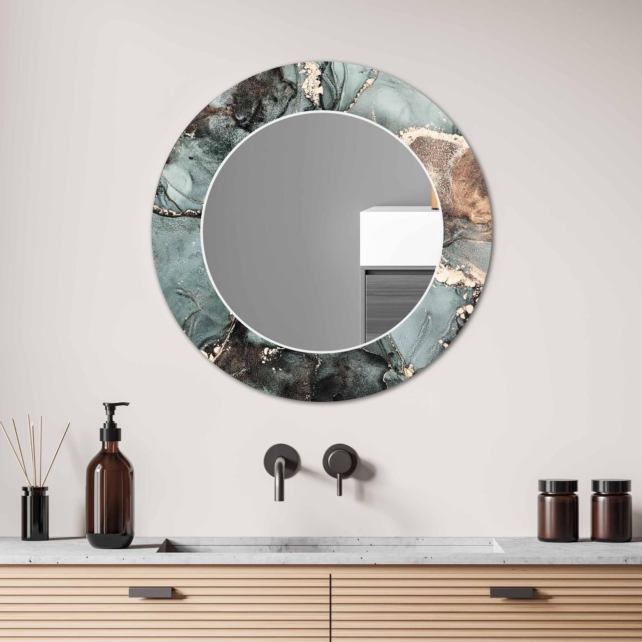 Дзеркало на стіну NovellaPrint з малюнком мармуру кругле 60 см (2025.2)