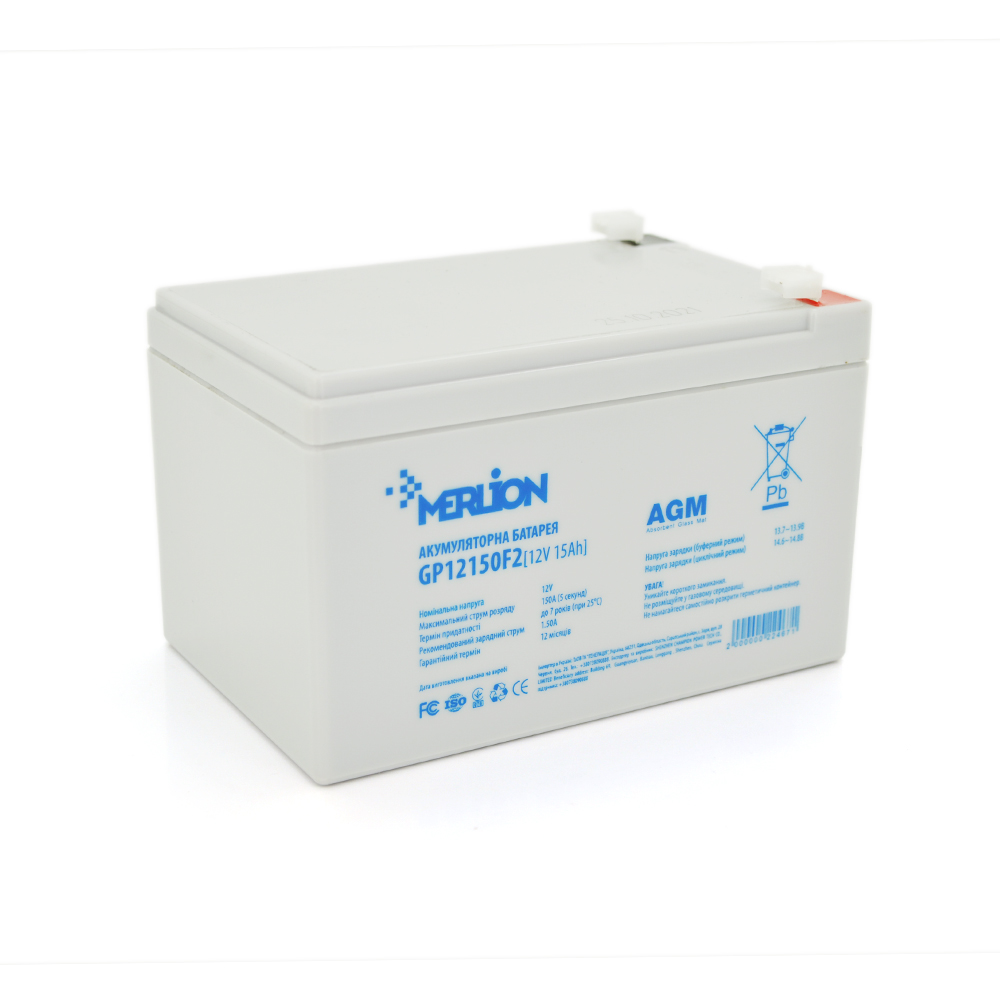 Аккумулятор свинцово-кислотный Merlion AGM GP12150F2 12V 15 Ah для ИБП (22467) Аккумулятор свинцово-кислотный Merlion AGM GP12150F2 12V 15 Ah для ИБП (22467)
