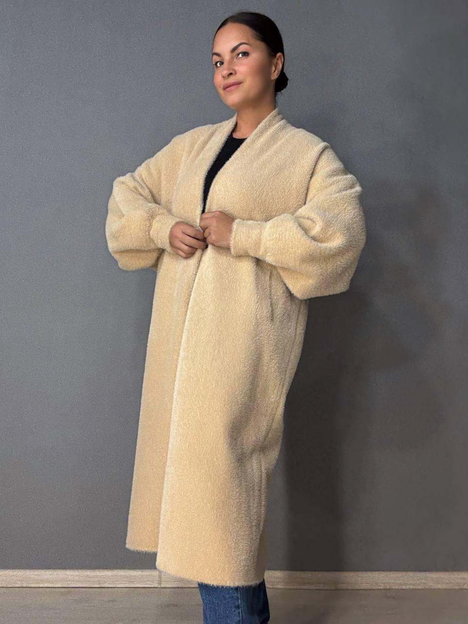 Кардиган женский Fancy Matinee 30740 ангора длинный с карманами OS Бежевый (4869) - фото 6