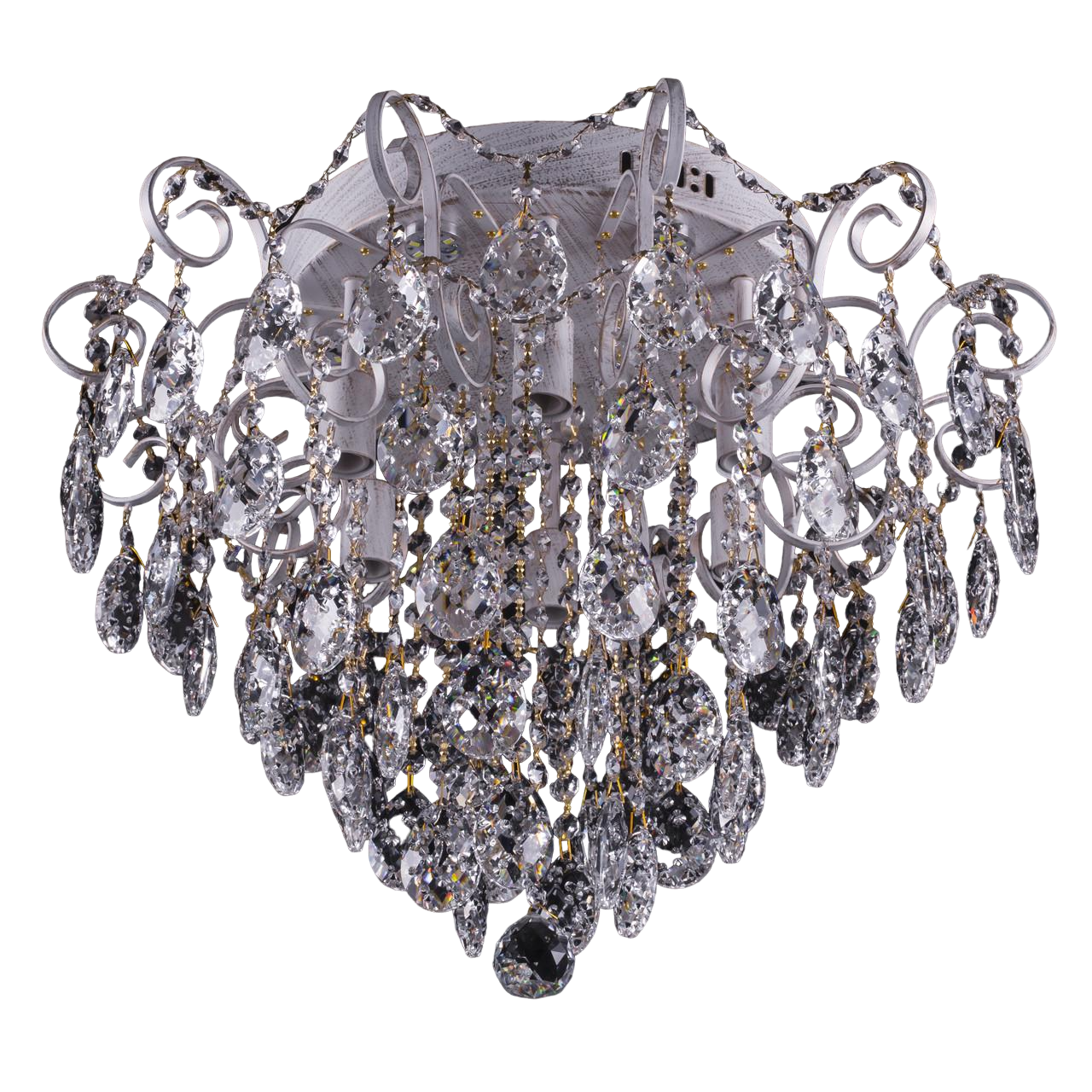 Люстра E1136/6+6/WT+FG хрустальная с пультом и LED подсветкой на 6 лампочек Белый/Золотой