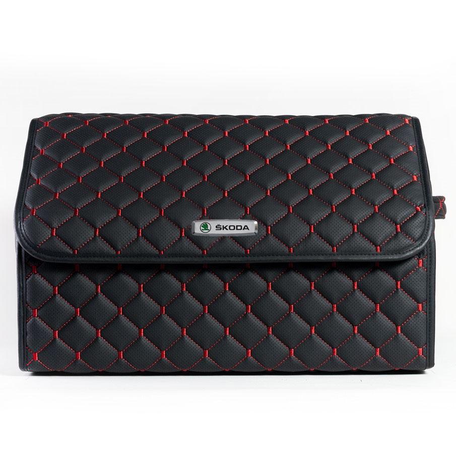 Сумка-органайзер с лого Skoda в багажник CarsBAG Экокожа 30x50x30 см Черно-красный (acb-1036-1-30х50х30-031)