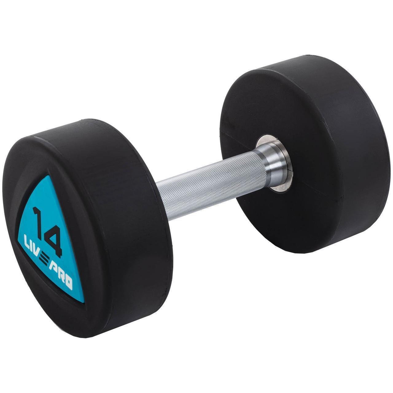 Гантели цельные профессиональные с полиуретановым покрытием LiveUp LP8002-14 2 шт. по 14 кг Черный/Синий