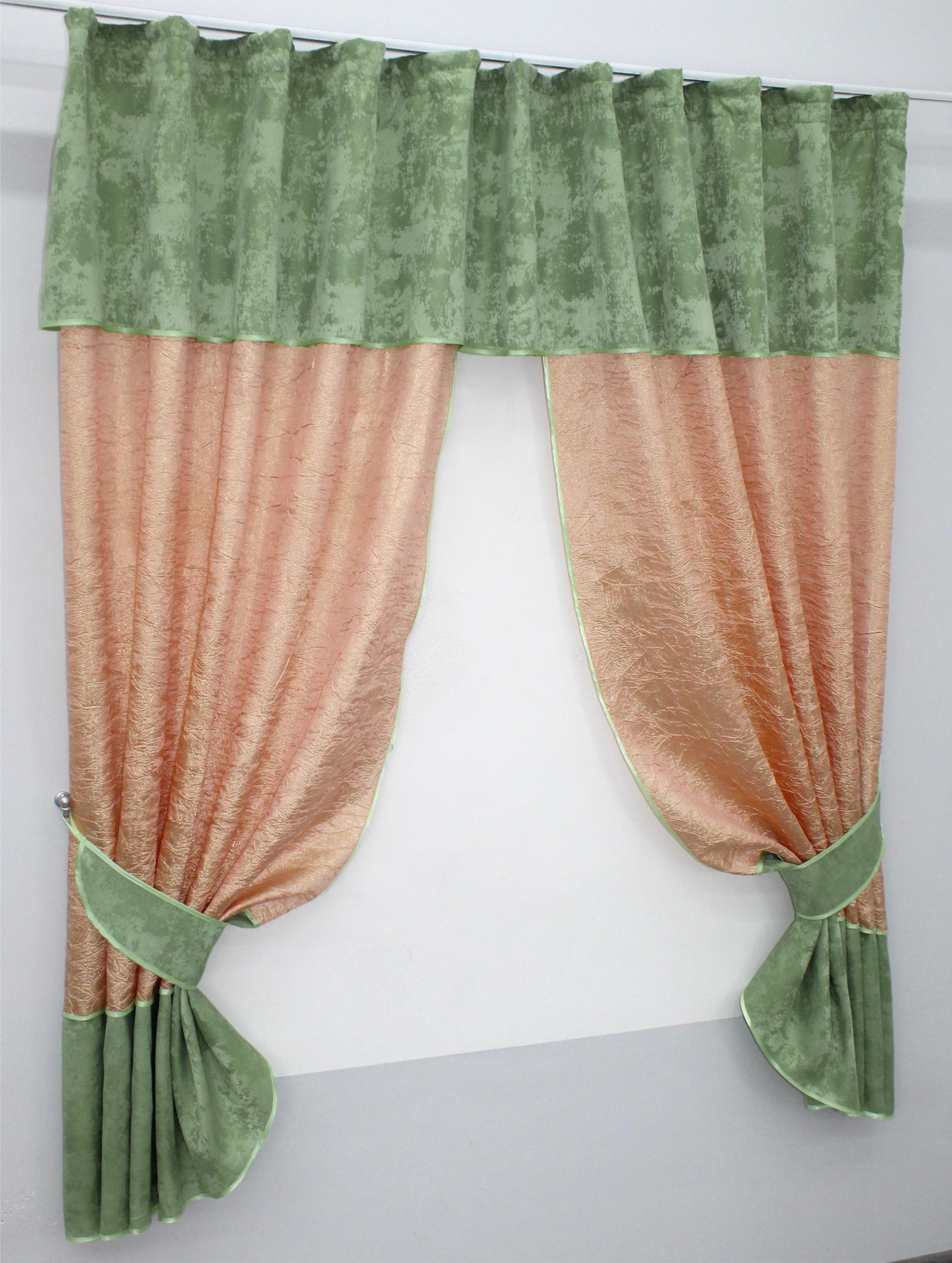 Штори кухонні VR-Textil № 073к з ламбрекеном і підхватами 270х170 см Персиковий/Оливковий (52-0477) - фото 2