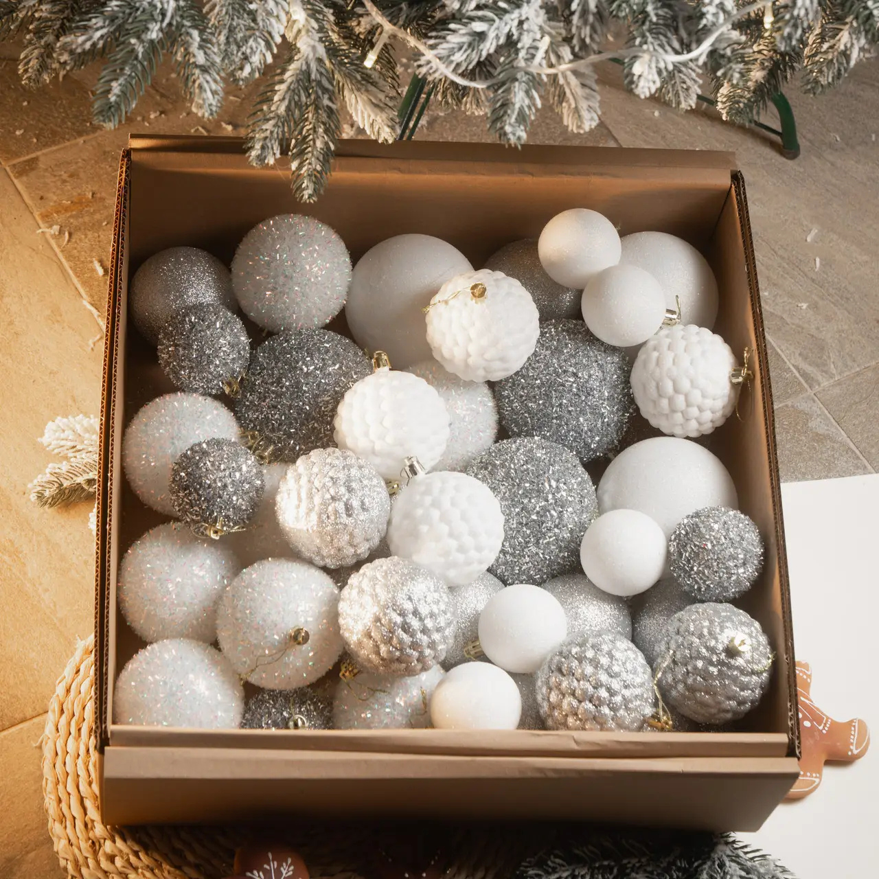 Набор новогодних блестящих украшений Созвездие на елку 40 шаров Серебристый/Белый (77941537) - фото 4 Набор новогодних блестящих украшений Созвездие на елку 40 шаров Серебристый/Белый (77941537) - фото 4