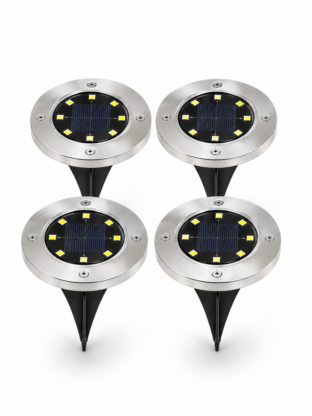 Садовые светильники на солнечной батарее круглые с колышком 8LED 4 шт. (49676023)