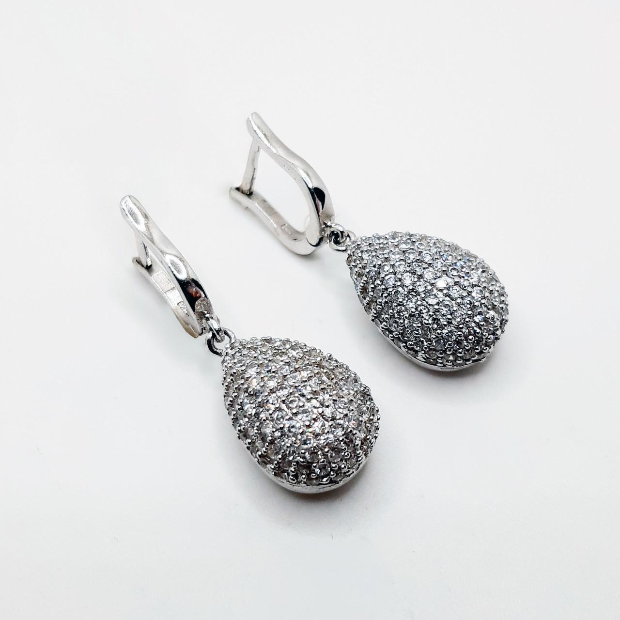 Серьги серебро капельки посыпка родий 925° 6,36 г (СТ-041)