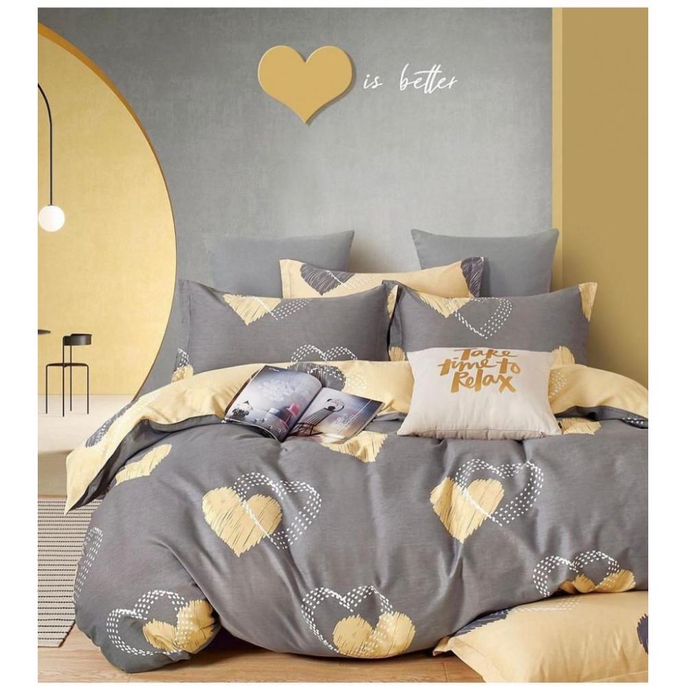 Комплект постельного белья Сердца хлопковый двуспальный 180x220/50х70 см Серый (18074373)