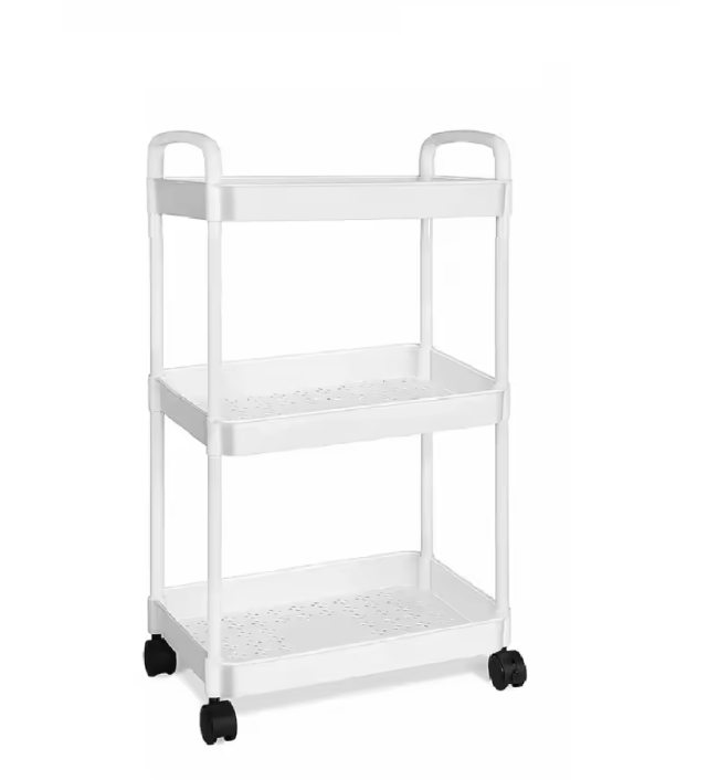 Этажерка на колесах многоярусная для ванной/кухни 3 полки 32х20х60 см Белый (29468542)