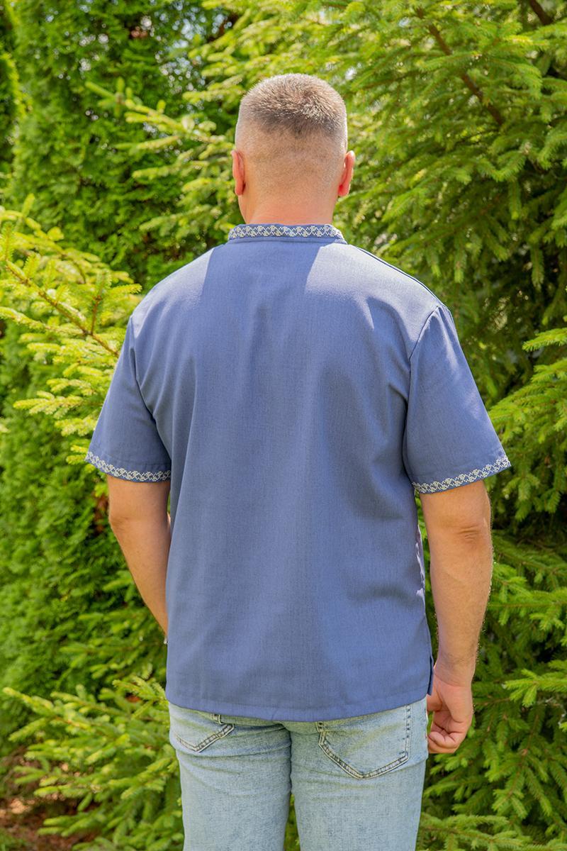 Вышиванка льняная мужская с орнаментом с коротким рукавом под джинс 4XL Голубой (1894346599) - фото 3 Вышиванка льняная мужская с орнаментом с коротким рукавом под джинс 4XL Голубой (1894346599) - фото 3