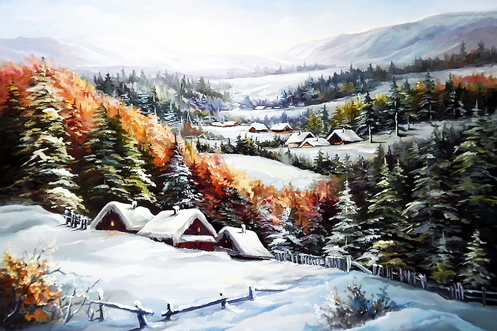 Алмазная мозаика Чарівний діамант Зима в Карпатах 40x60 см (КДИ-1496)