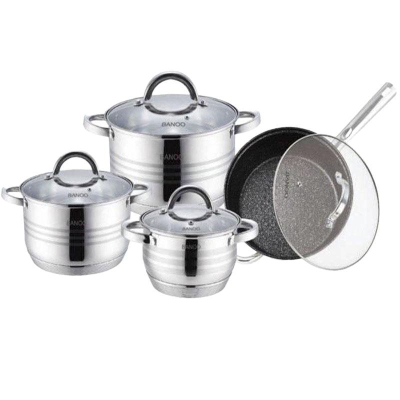 Набор нержавеющих кастрюль Bange Banoo BN-5004 8 пр. Серый (A37245)