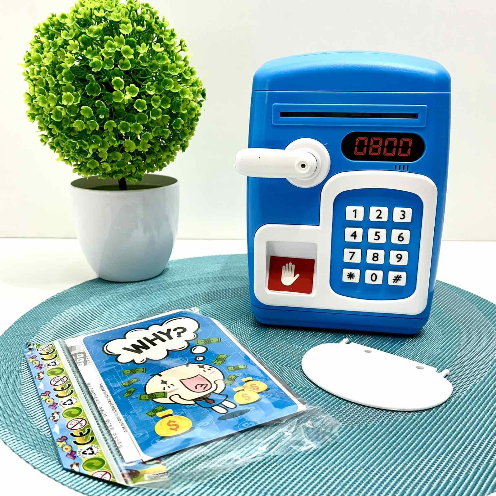 Сейф-копилка детская со сканером отпечатка пальца и кодовым замком Синий (MK 5411)