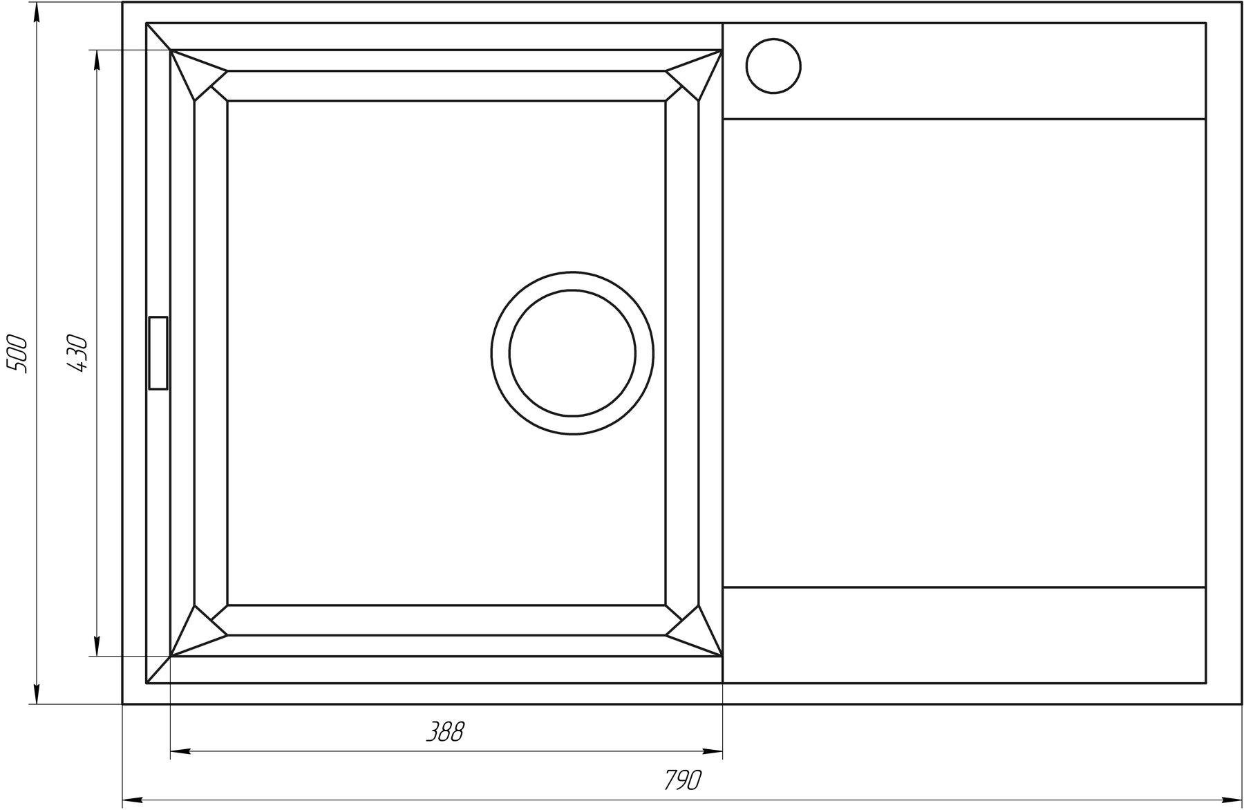 Мойка гранитная Globus Lux KOMO 790х500 мм Слоновая кость - фото 4