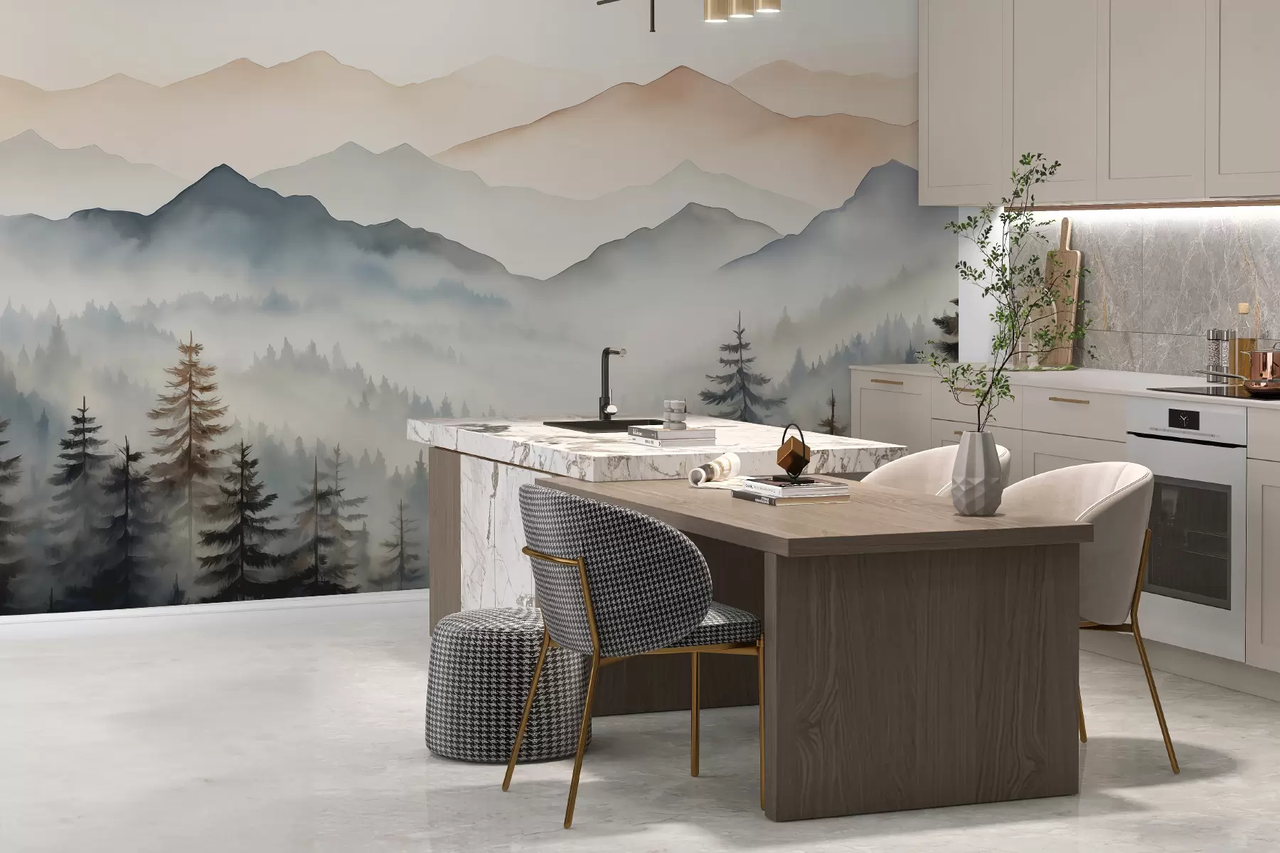 Фотообои флизелиновые Styleo Горные хребты в тумане w08024 300х250 см Разноцветный