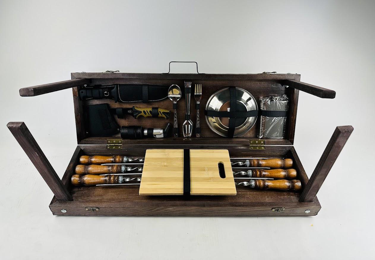 Подарунковий набір шампурів Компакт у кейсі-трансформері з натурального дерева та нержавіючої сталі з 36 предметів Коричневий (143-10-KS-7622) Подарунковий набір шампурів Компакт у кейсі-трансформері з натурального дерева та нержавіючої сталі з 36 предметів Коричневий (143-10-KS-7622)