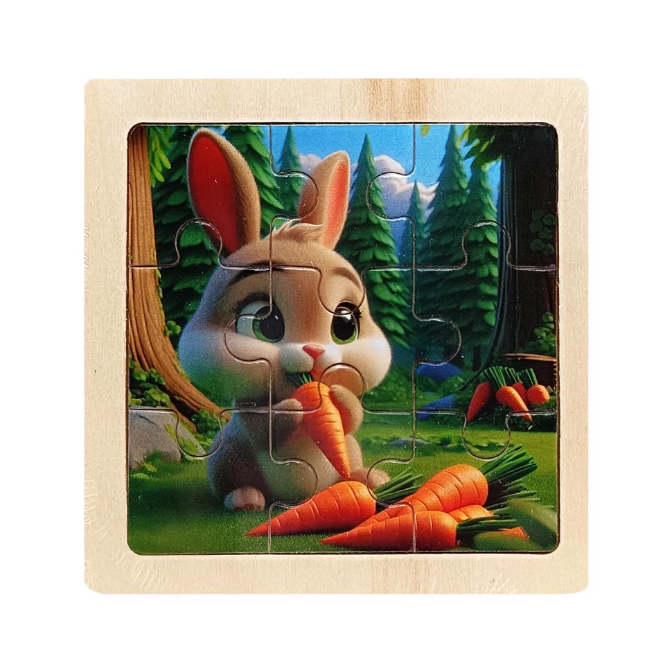 Пазл-вкладиш дерев'яний дитячий Зайченя з морквинкою MD 1506-7 9 ел. (RLT52731)