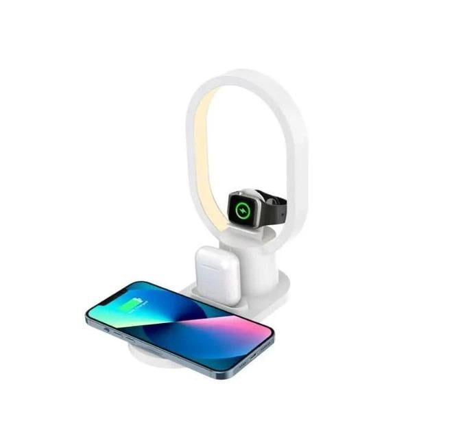 Беспроводная зарядка с ночником 15W Magnetic 4In1 Wireless Charger Stand Bedside AY-41 White Беспроводная зарядка с ночником 15W Magnetic 4In1 Wireless Charger Stand Bedside AY-41 White