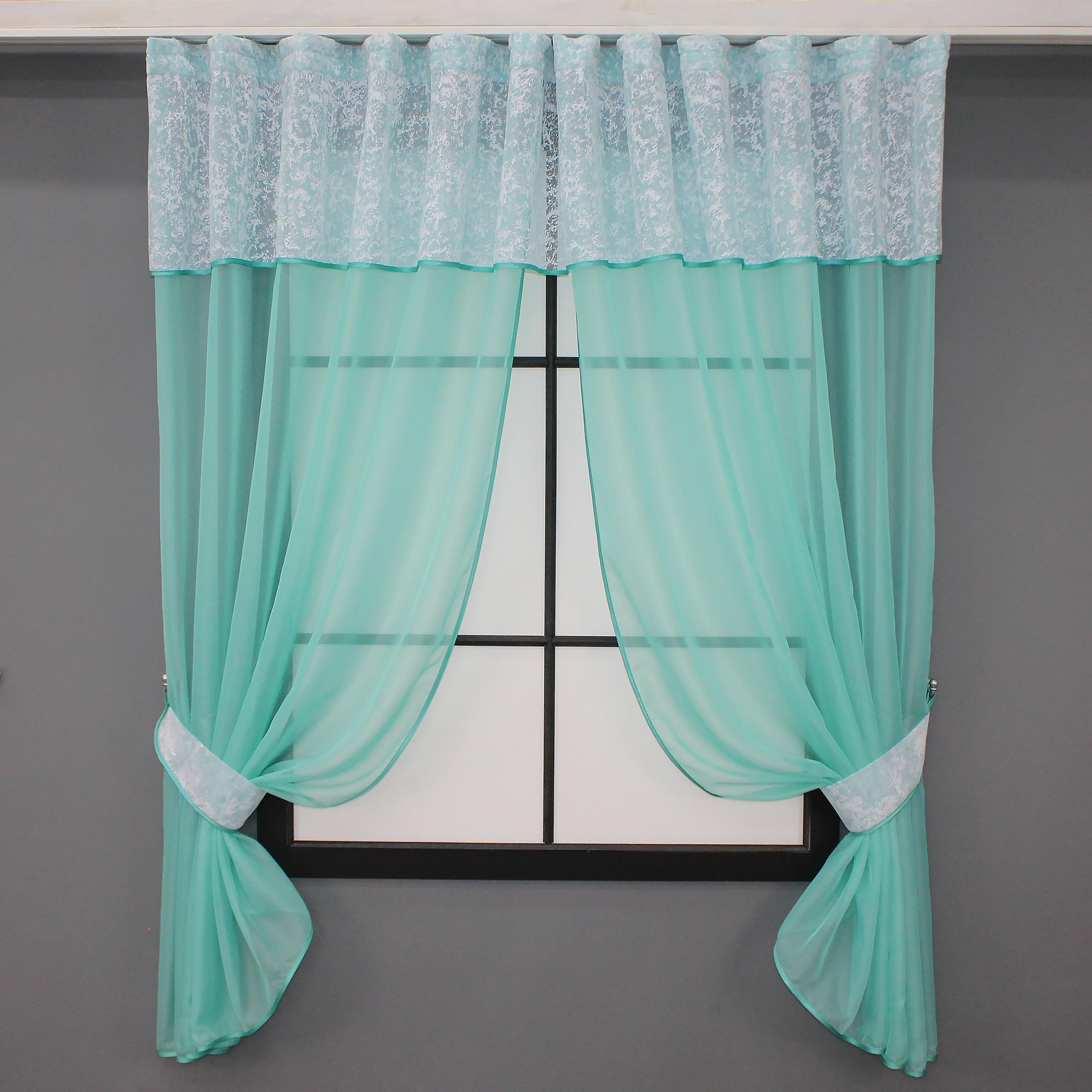 Шторки с ламбрекеном VR-Textil № 084к 280х170 см Бирюзовый/Белый (52-0826)