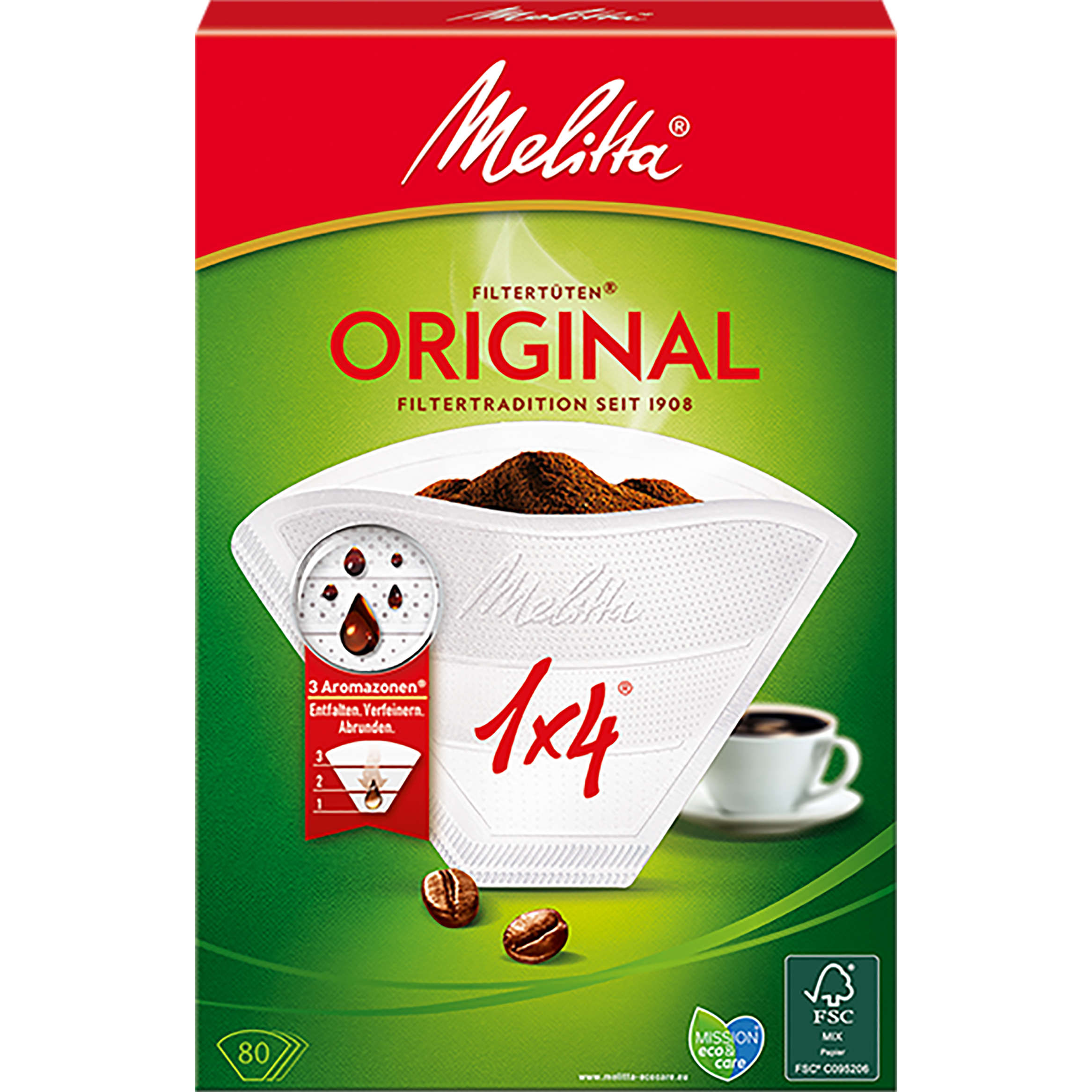 Фильтры для заваривания кофе Melitta filter coffe papers 1x4 80 бумажные Белый