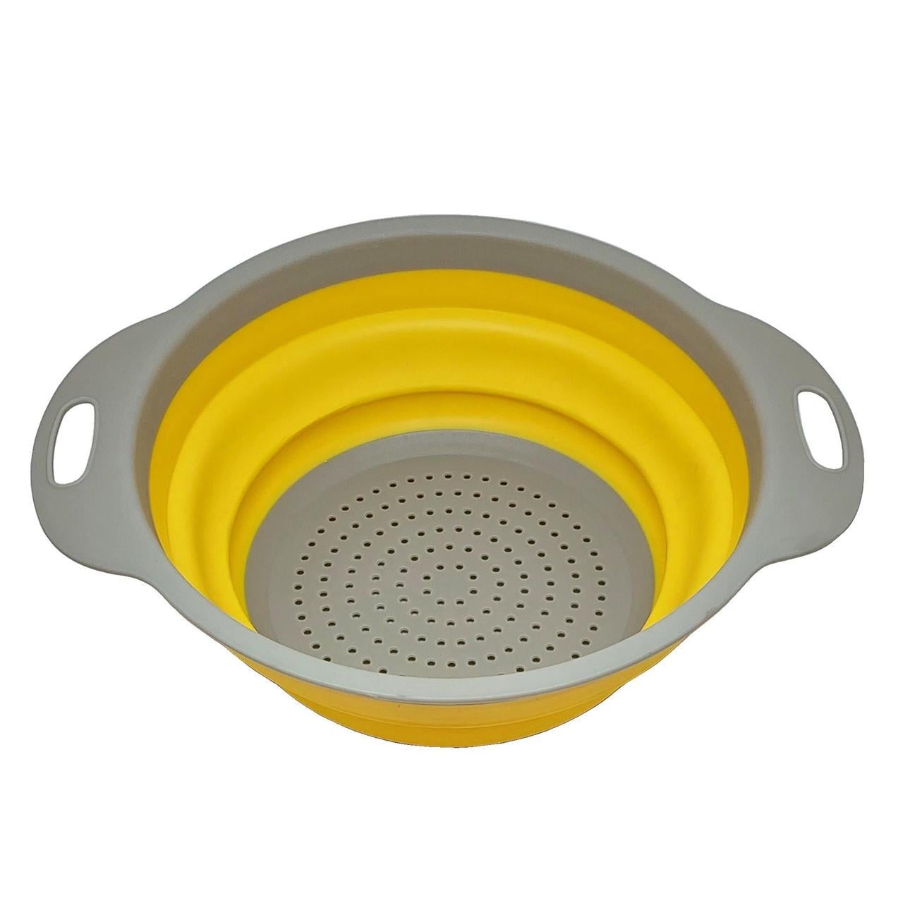 Дуршляк SiliconGoods 23.5х3-8 см силіконовий складаний з ручками Жовто-сірий (201114-2ж)