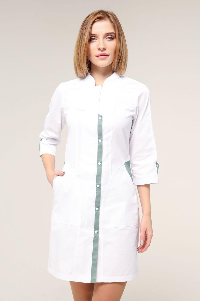 Халат TopLine Вирджиния рукав 3/4 р. 46 Белый/Олива (11934-01-103-(46)