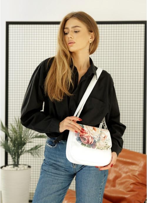 Жіноча сумка крос-боді Sambag через плече з екошкіри з квітковим принтом Білий (939024720)