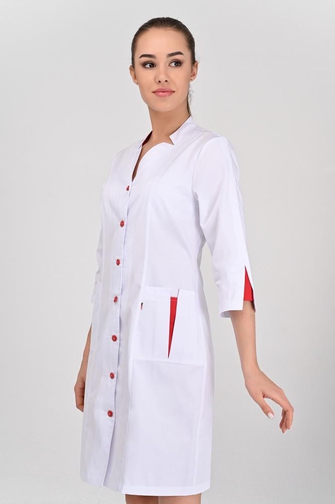 Халат жіночий TopLine Генуя рукав 3/4 на гудзиках р. 46 Білий/Червоний (11334-(46)б.-черв.) - фото 1