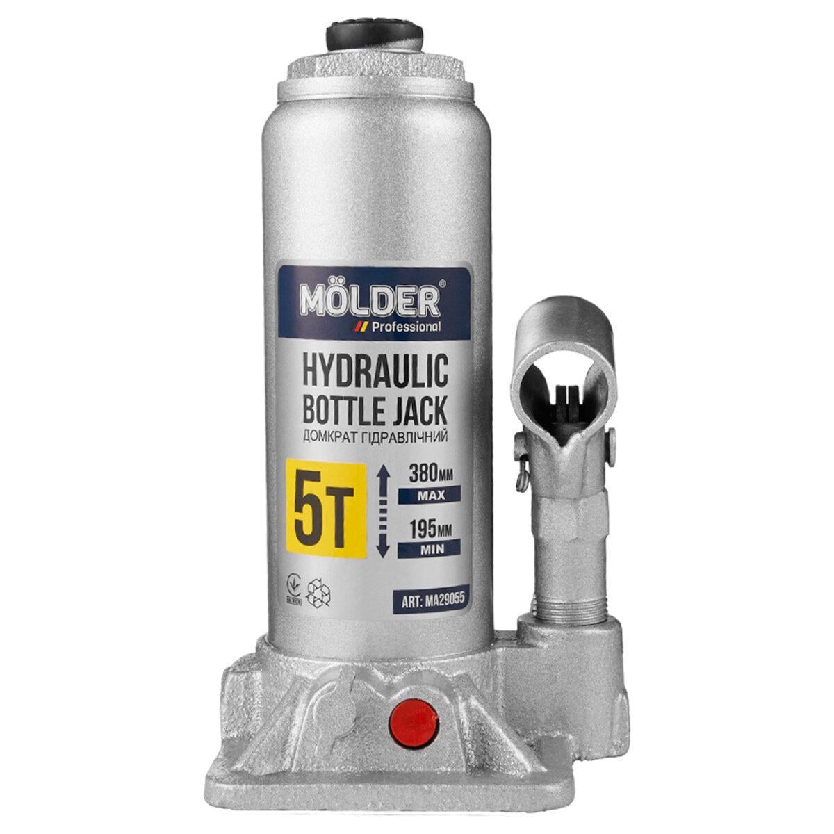 Домкрат гидравлический бутылочный Molder 5 т 195-380 мм в кейсе (MA29055)