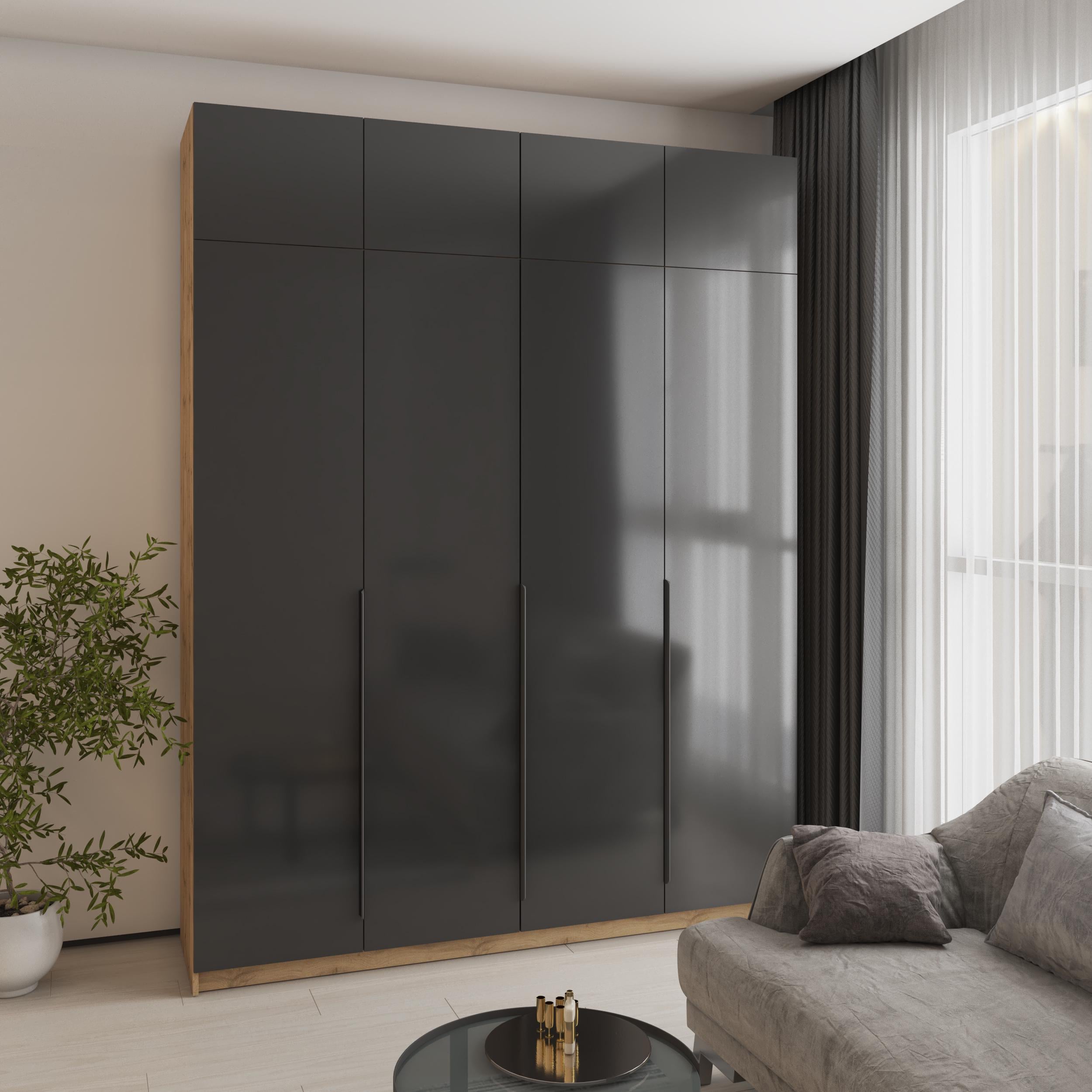Шкаф 4-дверный с антресолью MebelStar Оскар Gloss BL-B блок ящиков 200x52x260 см Дуб тахо/Черный (MBS-5570)