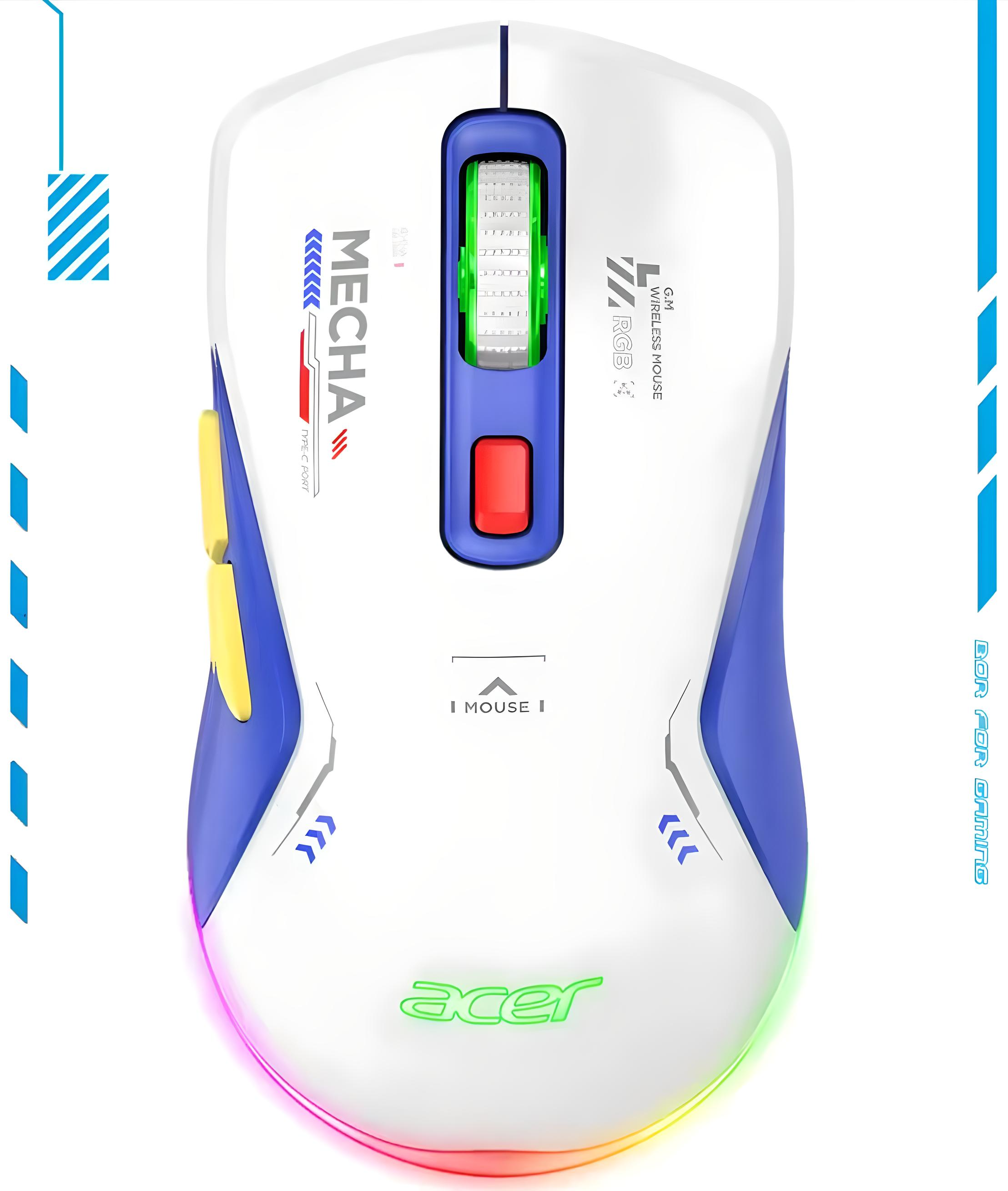 Мишка ігрова Acer OMR212 MECHA комбінована USB/Bluetooth 2,4 ГГц RGB 8000 DPI Біло-синій - фото 4