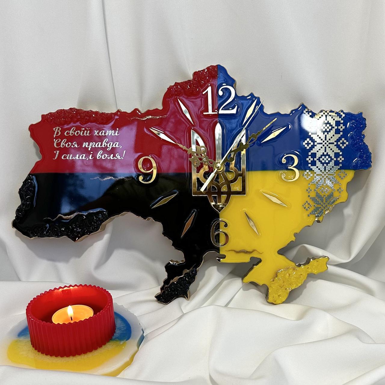 Часы настенные из эпоксидной смолы Карта Украины 150х100 см