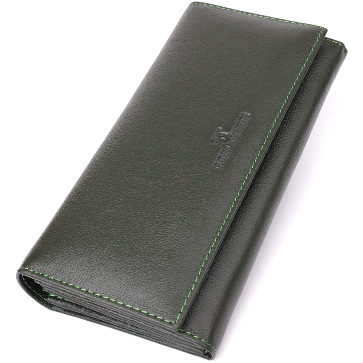Портмоне женское ST Leather 23067 вместительное из натуральной кожи Зеленый (168-136-23067)