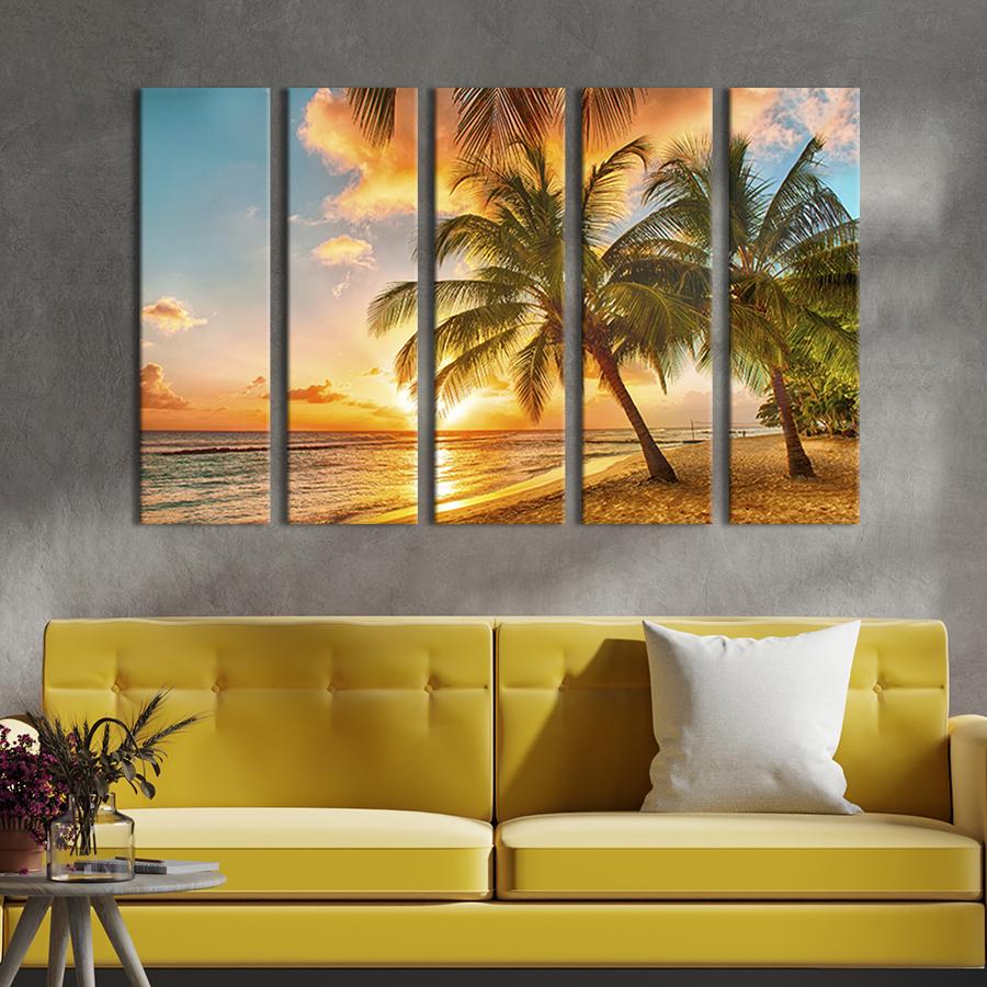 Модульная картина из 5 частей на холсте Пышные пальмы на берегу южного моря 132x80 см (461-51)