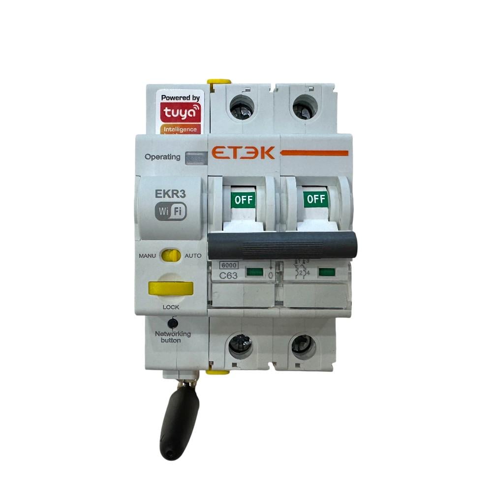 Вимикач 2-полюсний атоматичний вимикач Etek Tuya WiFi 63А з дистанційним керуванням