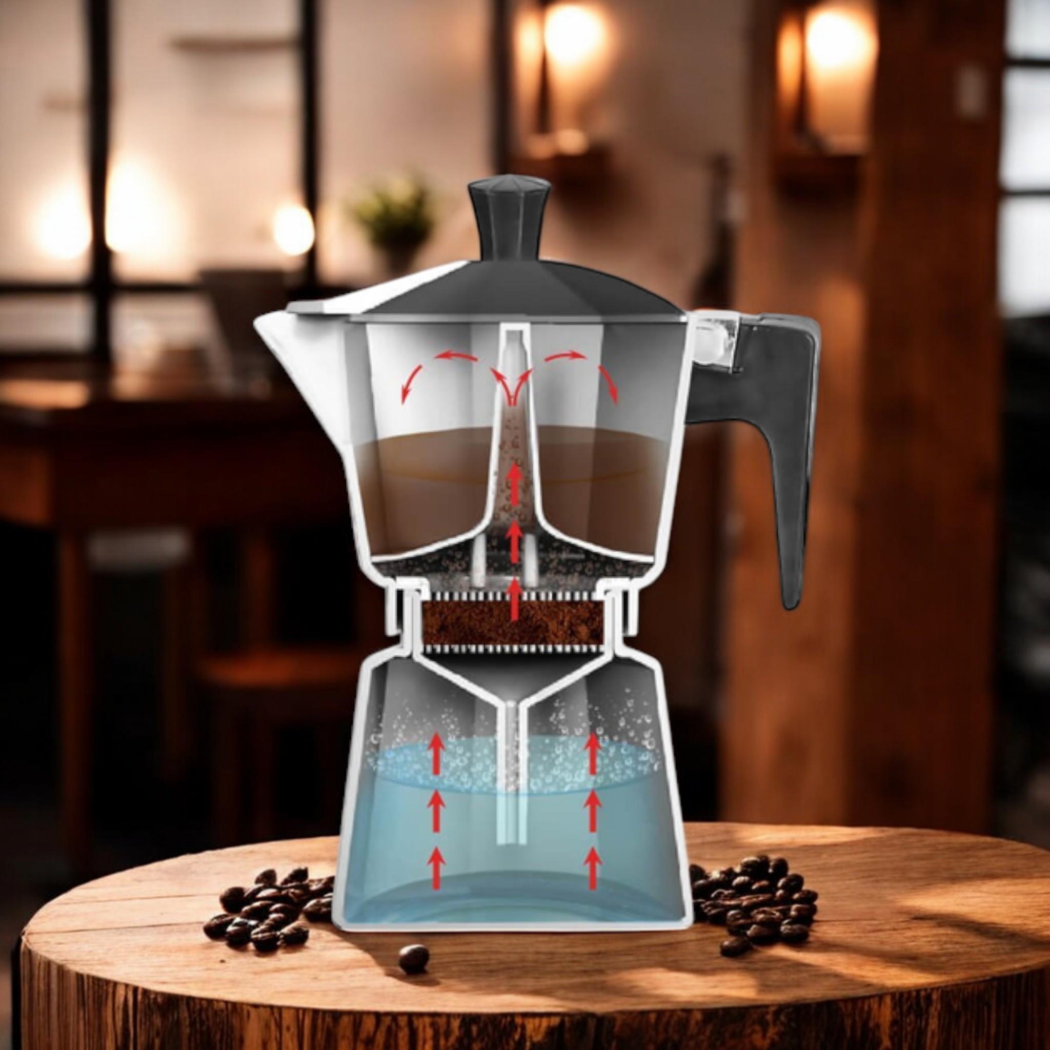 Кофеварка гейзерная Espresso Moka Maestro MR-1666-6 на 6 чашек алюминиевая 300 мл Silver (G_MR1666/6Silver) - фото 2 Кофеварка гейзерная Espresso Moka Maestro MR-1666-6 на 6 чашек алюминиевая 300 мл Silver (G_MR1666/6Silver) - фото 2