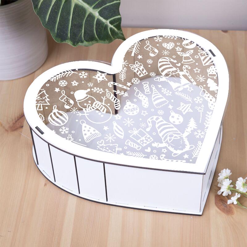 Коробка серце дерев'яна з новорічним принтом 31 см (5806-11)