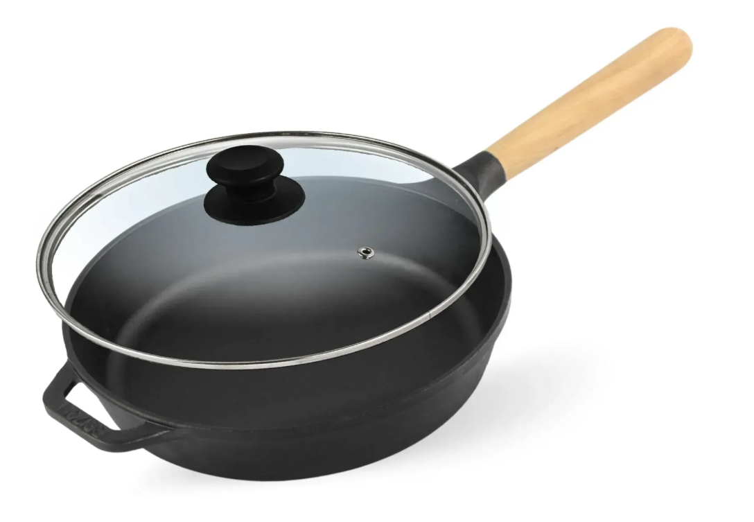 Сковорода чугунная Brizoll NEXT с деревянной ручкой съемной и стеклянной крышкой 280х60 мм (N2861-P-6)