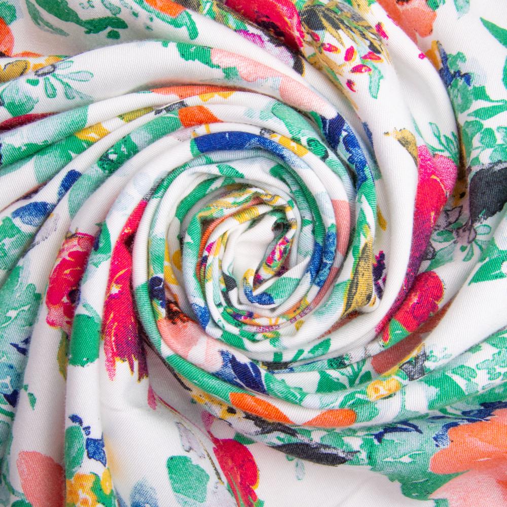 Ткань штапель твил Цветы V-1/1 160 гр/м2 140 см Коралловый (26396)