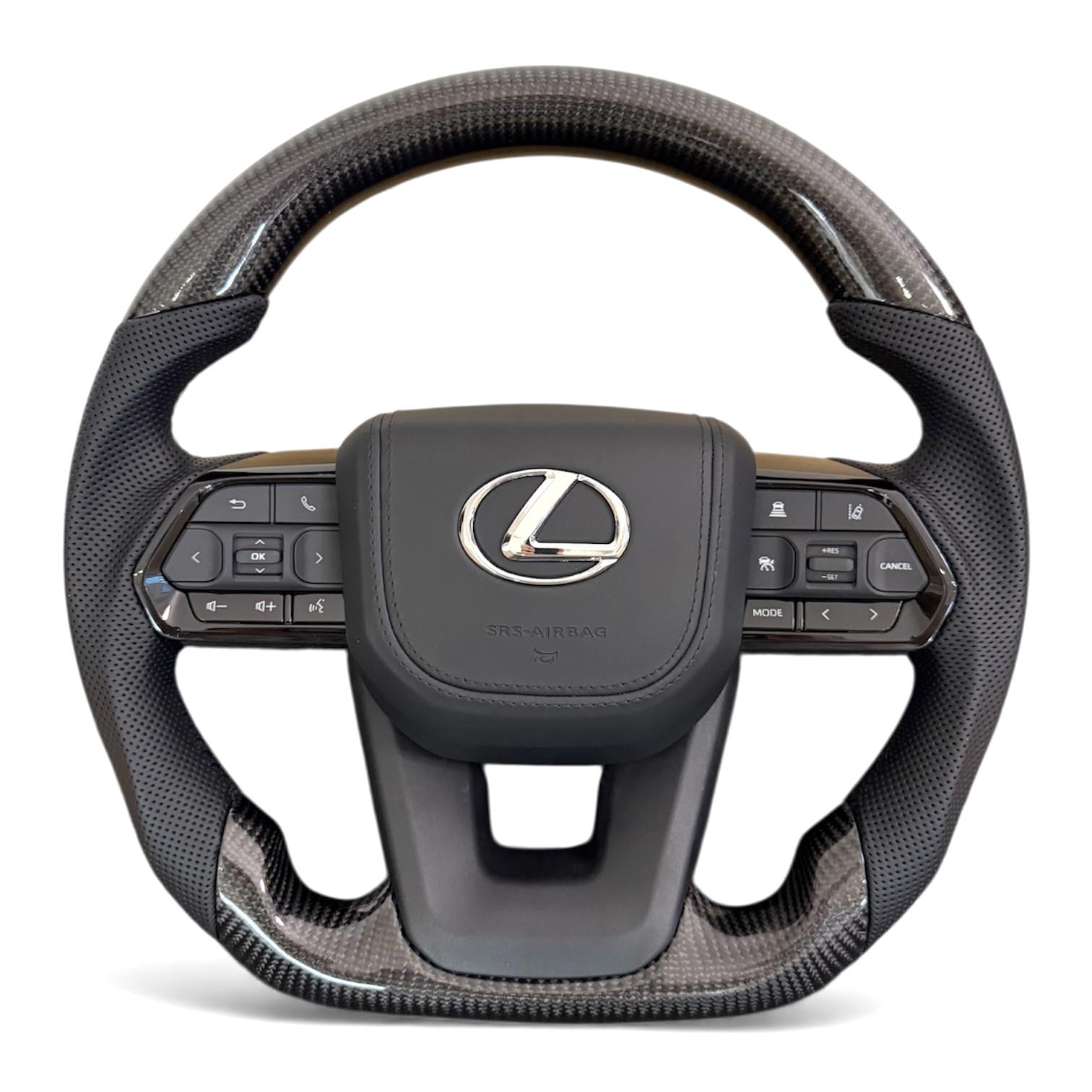 Руль для Lexus LX570 GX460 натуральный карбон со скошенным низом подушка из кожи хром (28781009)