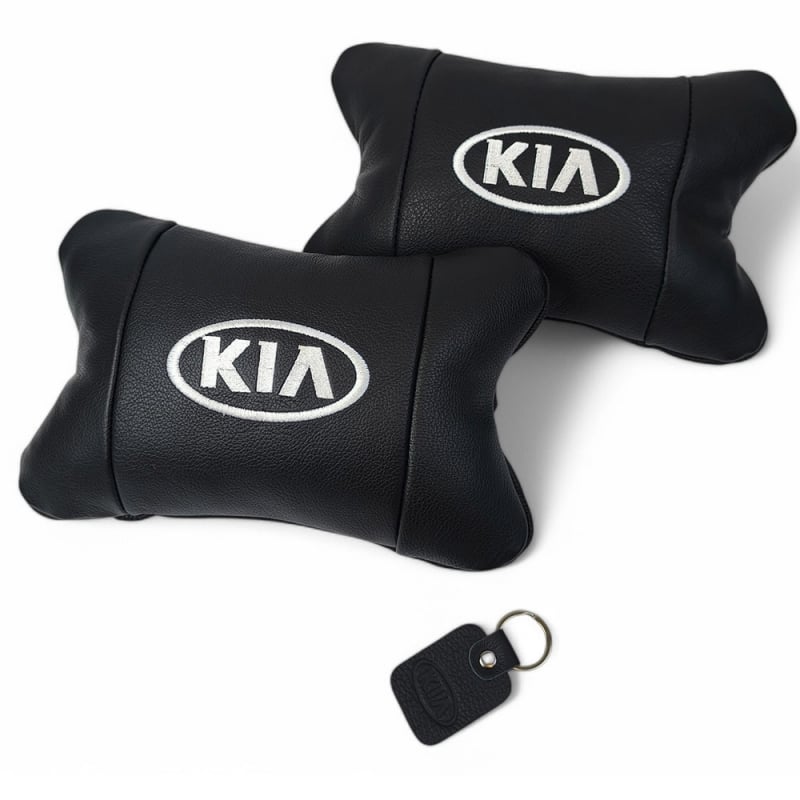 Подушка автомобильная Kia 7513 на подголовнике кожа 2 шт. Black (36226842)