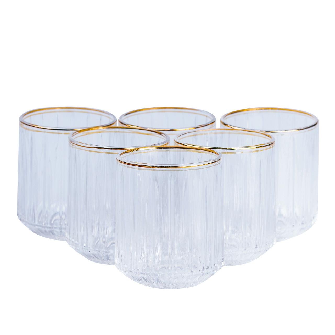 Набор стеклянных стаканов с золотым ободком 6 шт. по 315 мл Прозрачный (HP553)