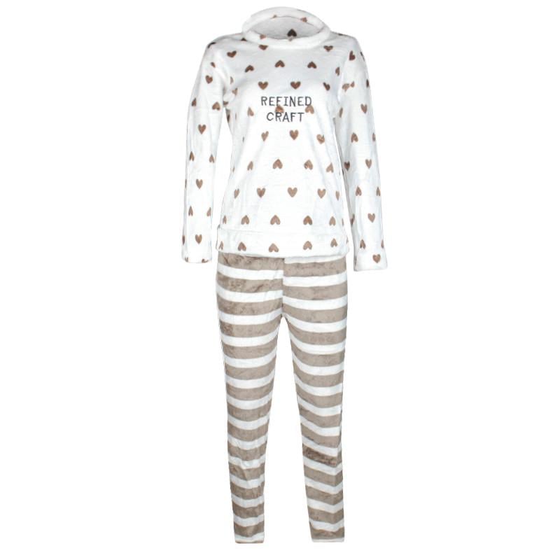 Женская теплая пижама Lesko Heart Brown XL флисовая домашний костюм - фото 5