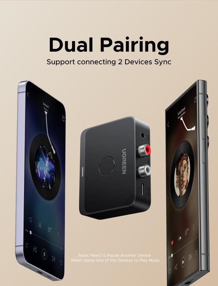 Ресивер аудіо Ugreen Bluetooth 6.0 3.5 мм 2RCA Чорний (55545) - фото 7 Ресивер аудіо Ugreen Bluetooth 6.0 3.5 мм 2RCA Чорний (55545) - фото 7