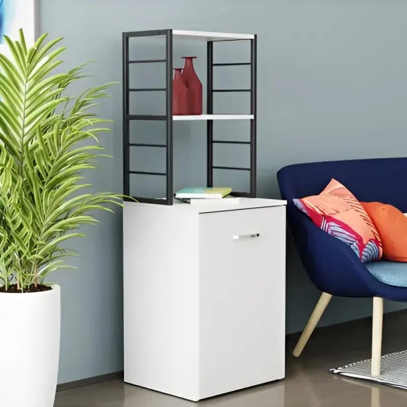 Стол-тумба трансформер Ferrum-decor Смарт 4/1 с этажеркой металл/ДСП 16 мм 1430x1450x500 мм Черный/Белый (FRD-105123)