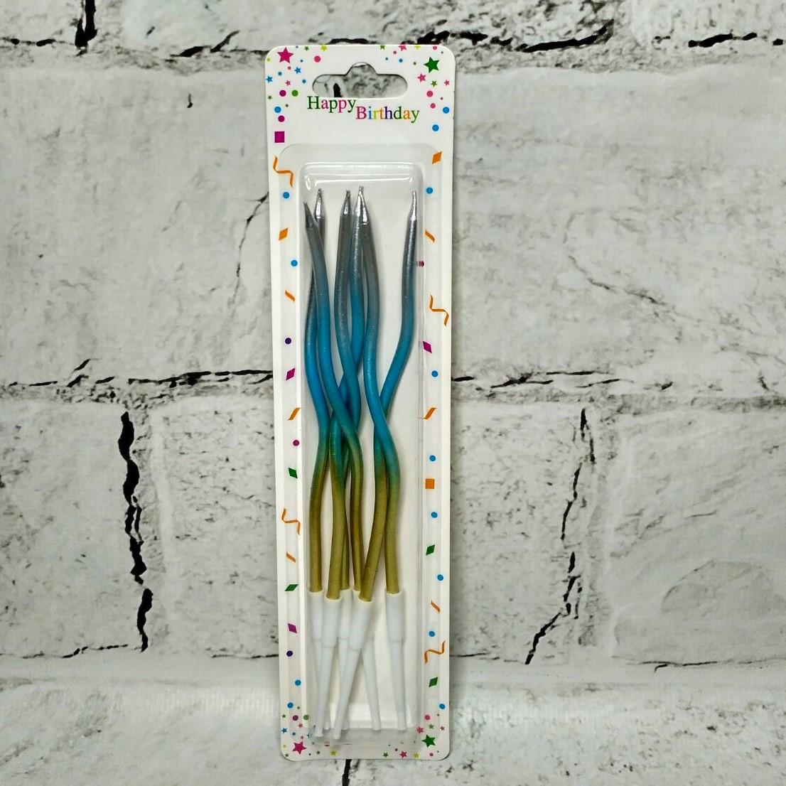 Свічки для торта на підставках Завитки перламутр 6 шт. Блакитний (1410-3)