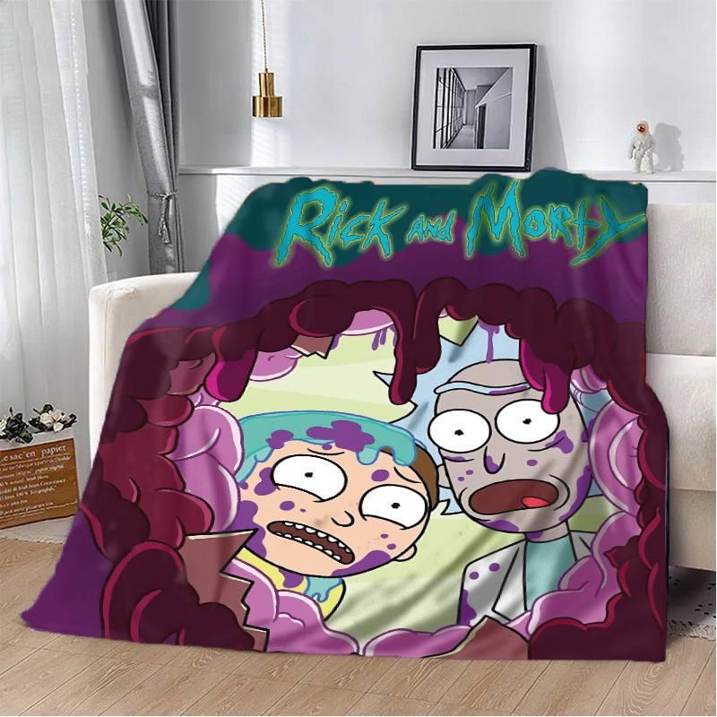 Плед-покрывало Rick And Morty плюш/велюр детское 135х160 см Фиолетовый